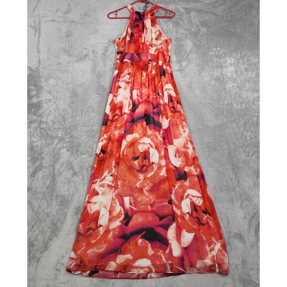 Eliza J Dress Womens 4 Multicolor Floral Watercolor Chiffon Halter Maxi Party